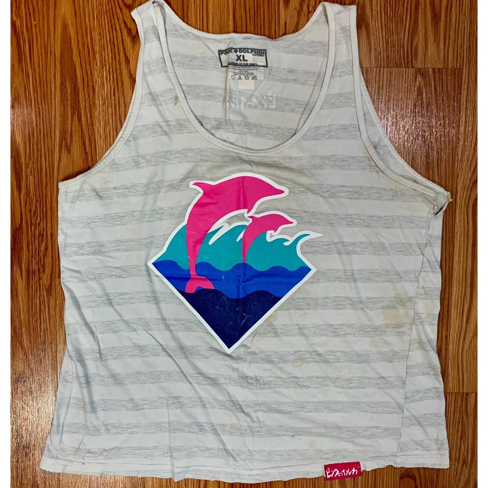 PINK+DOLPHIN Striped Graphic Beach Tank XL